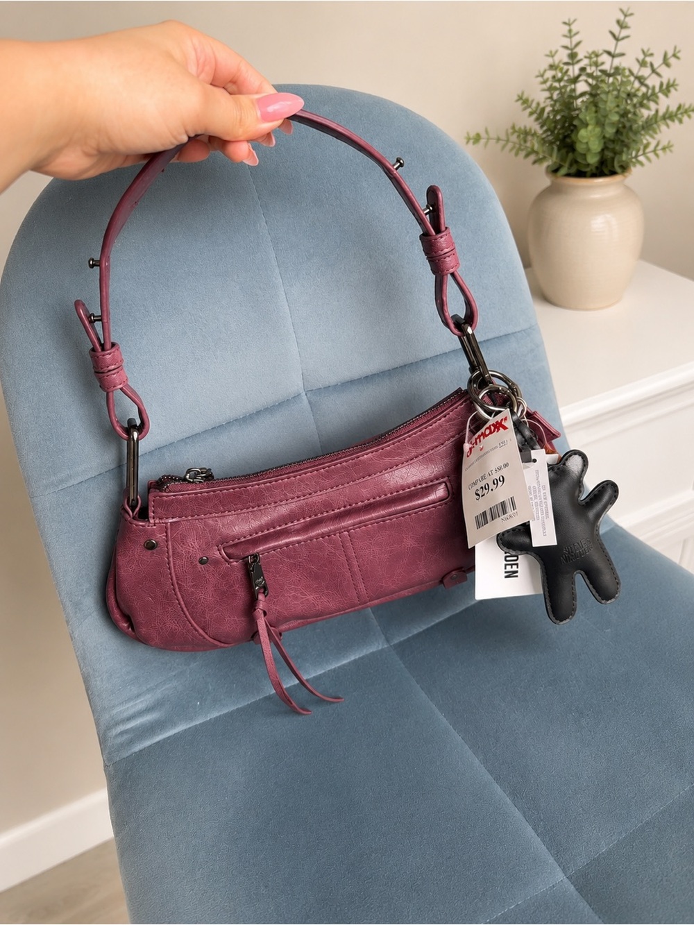 Steve Madden Plum Shoulder Bag with Wristlet Charm